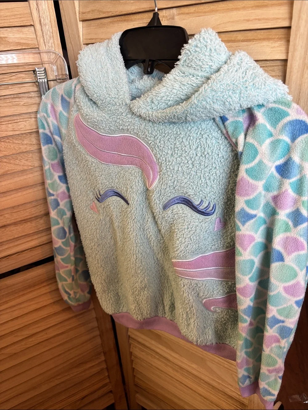 Girls Cozy Pastel Unicorn Hooded Lounge Set - Mint & Lavender Medium
